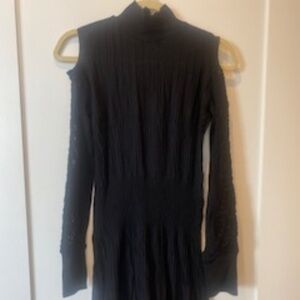 Sexy Anne Fontaine Black Knit Cold Shoulder Lace Sleeve Mini Dress